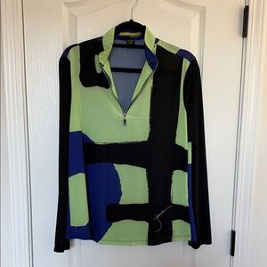 Jamie Sadock Abstract Black and Green Long Sleeve Tee